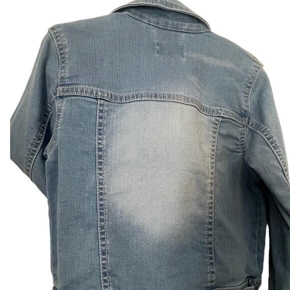 The Childrens Place Girls Small Denim Jean Jacket Blue Distressed Snap Front - Picture 2 of 6
